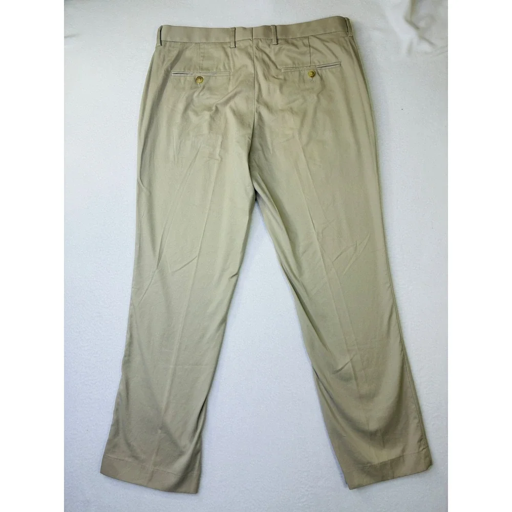 Express Photographer Mens Tan Khaki Flat Front Chino Trousers Dress Pants 33x30